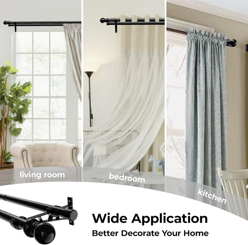 TwinkleTool 1 Inch Double Curtain Rods for Windows 28in-88in, Heavy Duty Decorative Drapery Rod Adjustable Black Dual Curtain Rod with Brackets for Sliding Glass Door, Patio, Bedroom, Kitchen, Bathroom - Image 5